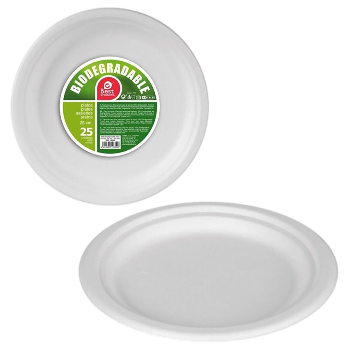 Set de Platos Best Products Green Caña de Azúcar Ø 25 cm Biodegradable Desechables 25 Unidades