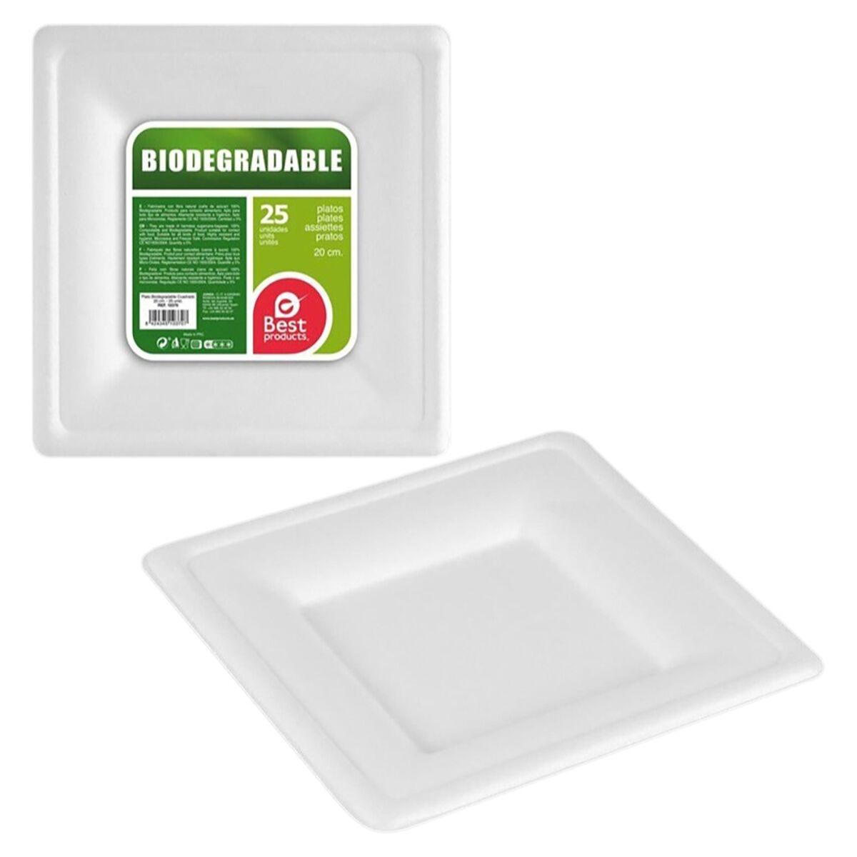 Set de Platos Best Products Green Caña de Azúcar Ø 20 cm Blanco Biodegradable Desechables 25 Unidades
