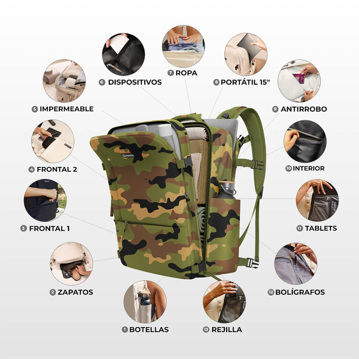 Mochila Deportiva Numada explorer b40 Estampado 20 L 40 x 25 x 20 cm Camuflaje