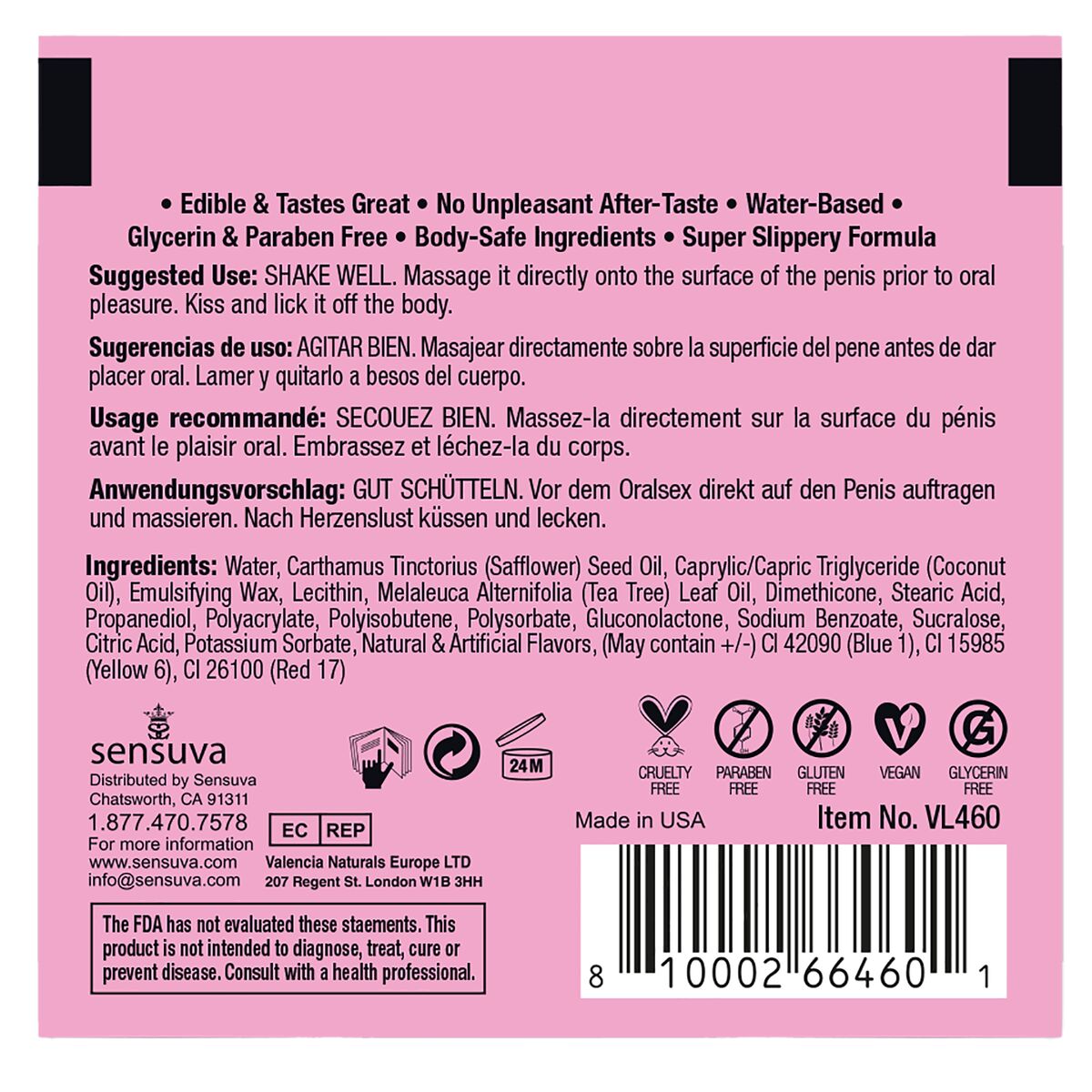 Lubricante con Sabor Sensuva Algodón de Azúcar 6 ml