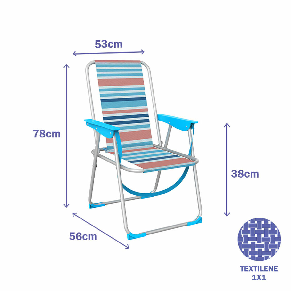 Marbueno Silla Plegable Aluminio Rayas Naranjas y Azules Playa y Piscina 53X56X78 cm 103461