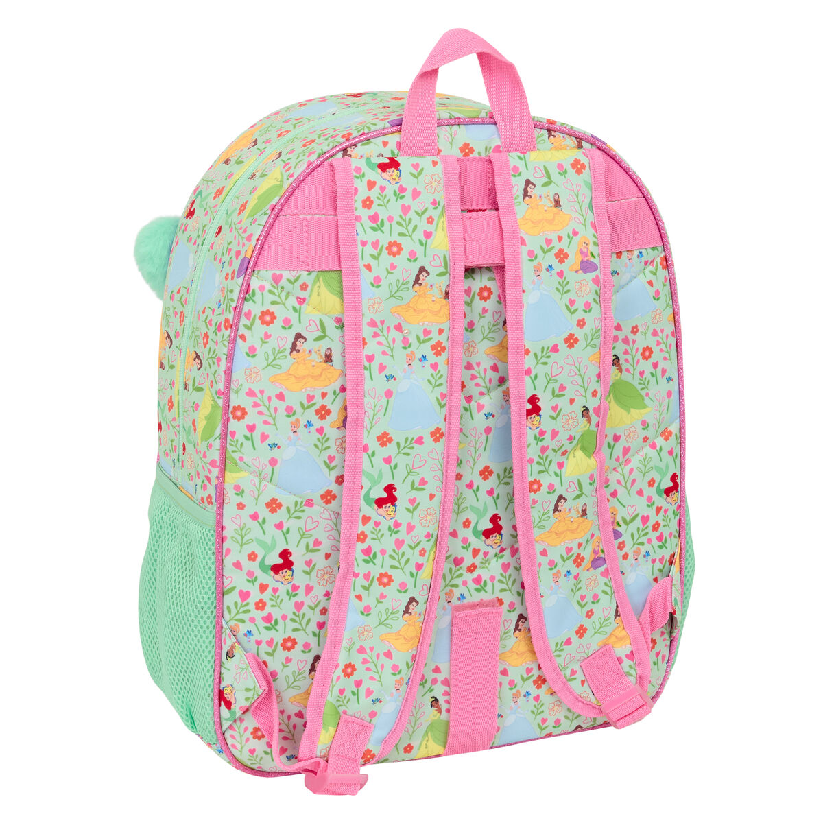 Mochila Escolar Disney Princess Bloom Verde Rosa 33 x 42 x 14 cm
