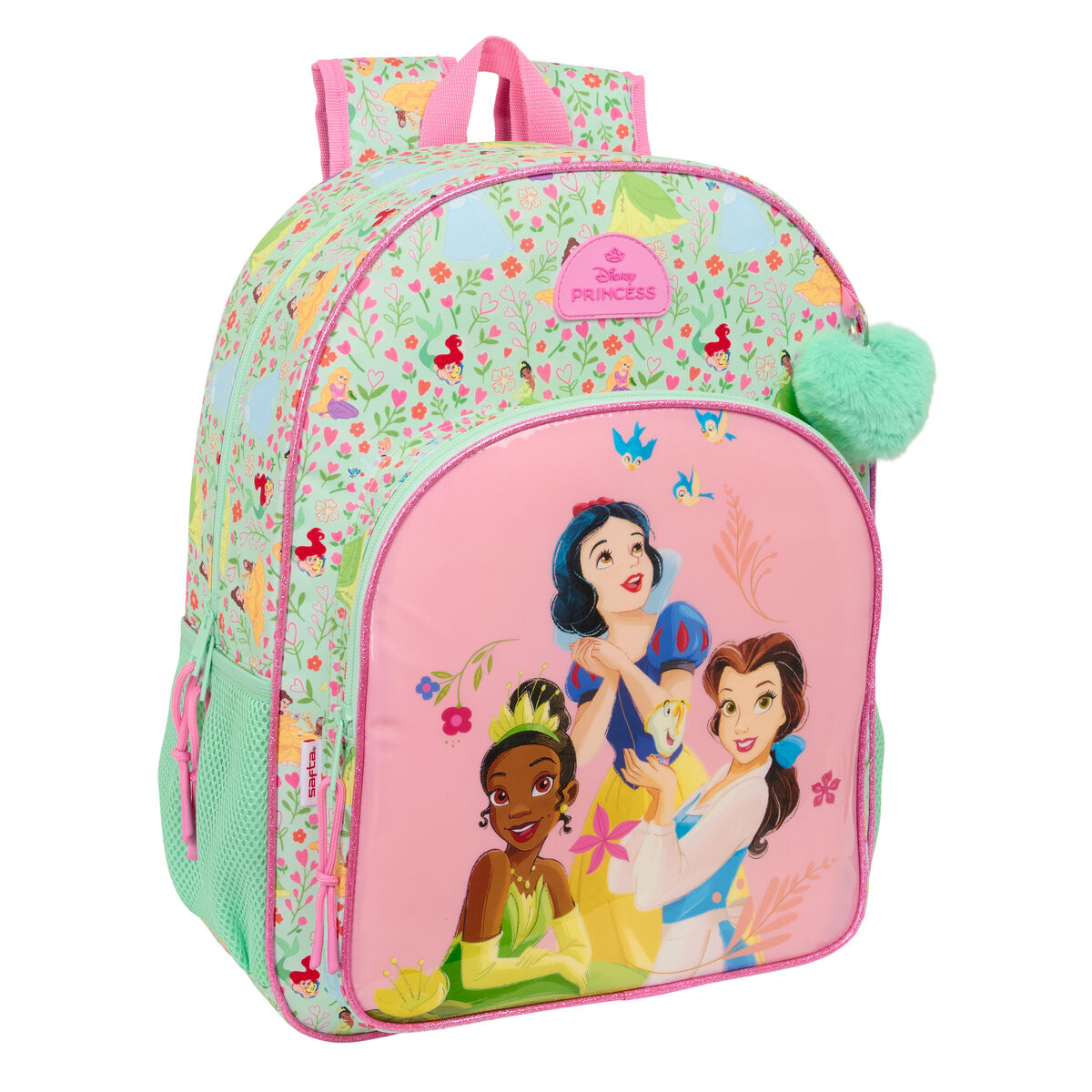 Mochila Escolar Disney Princess Bloom Verde Rosa 33 x 42 x 14 cm