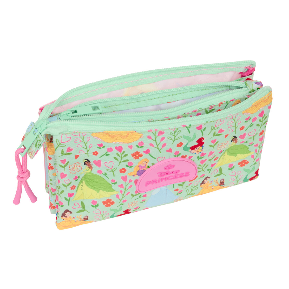 Portatodo Triple Disney Princess Bloom Verde Rosa 22 x 12 x 3 cm