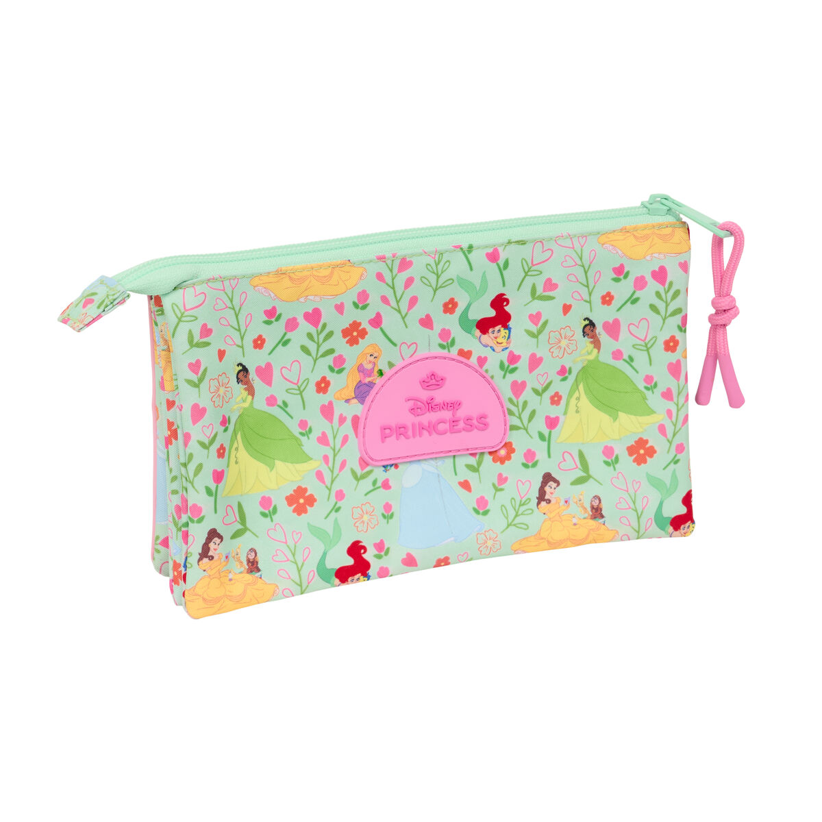 Portatodo Triple Disney Princess Bloom Verde Rosa 22 x 12 x 3 cm