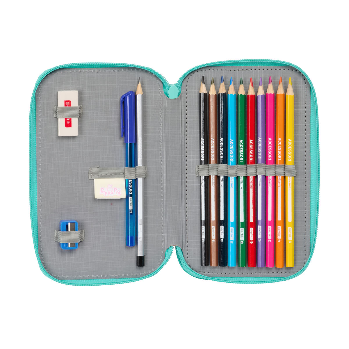 Estuche Escolar con Accesorios Peppa Pig Pretty flowers Amarillo Menta 12.5 x 19.5 x 4 cm 29 Piezas