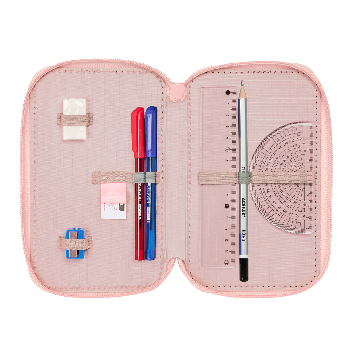 Estuche Escolar con Accesorios Lilo & Stitch Beach Rosa 12,5 x 19,5 x 5,5 cm 37 Piezas