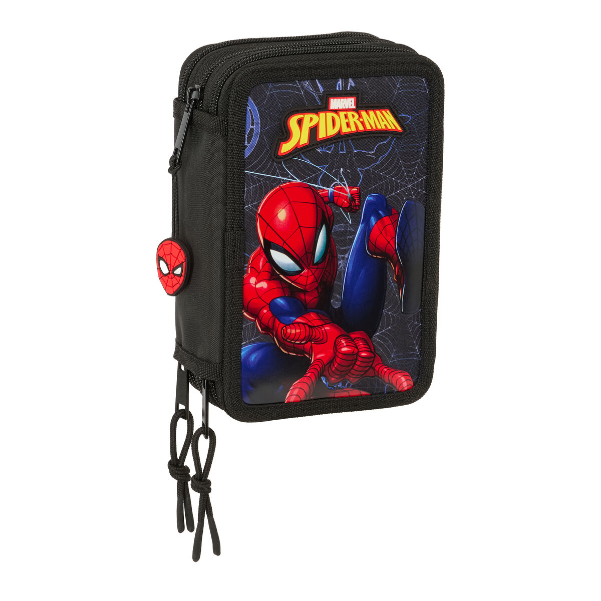 Estuche Escolar con Accesorios Spider-Man Attack Negro 12,5 x 19,5 x 5,5 cm 37 Piezas