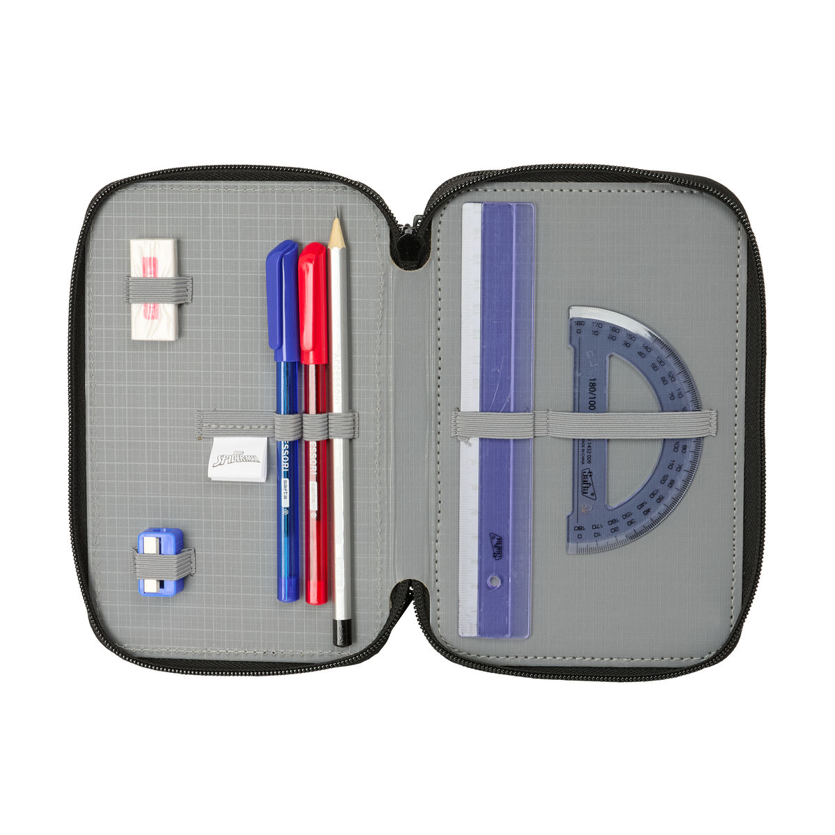 Estuche Escolar con Accesorios Spider-Man Attack Negro 12,5 x 19,5 x 5,5 cm 37 Piezas