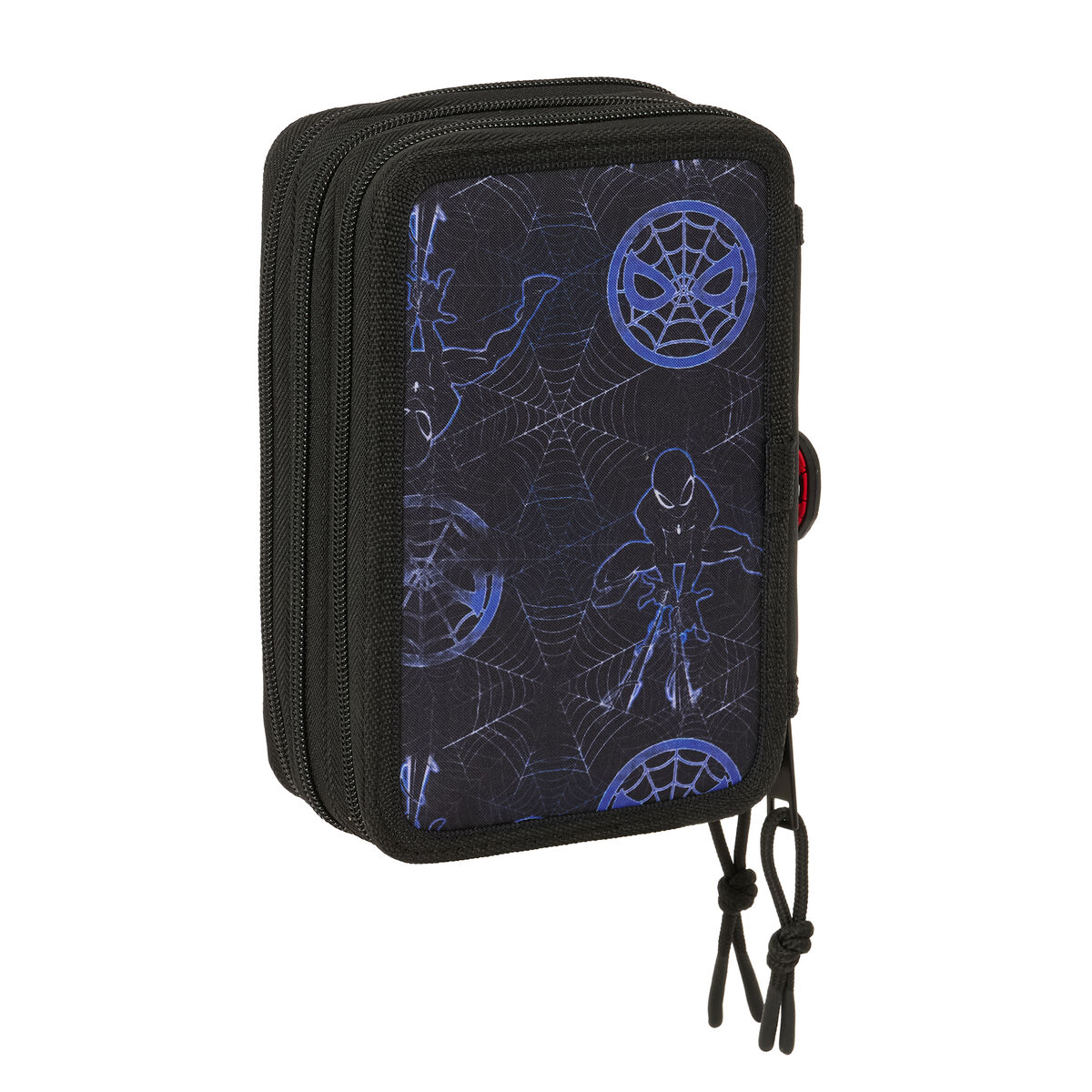 Estuche Escolar con Accesorios Spider-Man Attack Negro 12,5 x 19,5 x 5,5 cm 37 Piezas