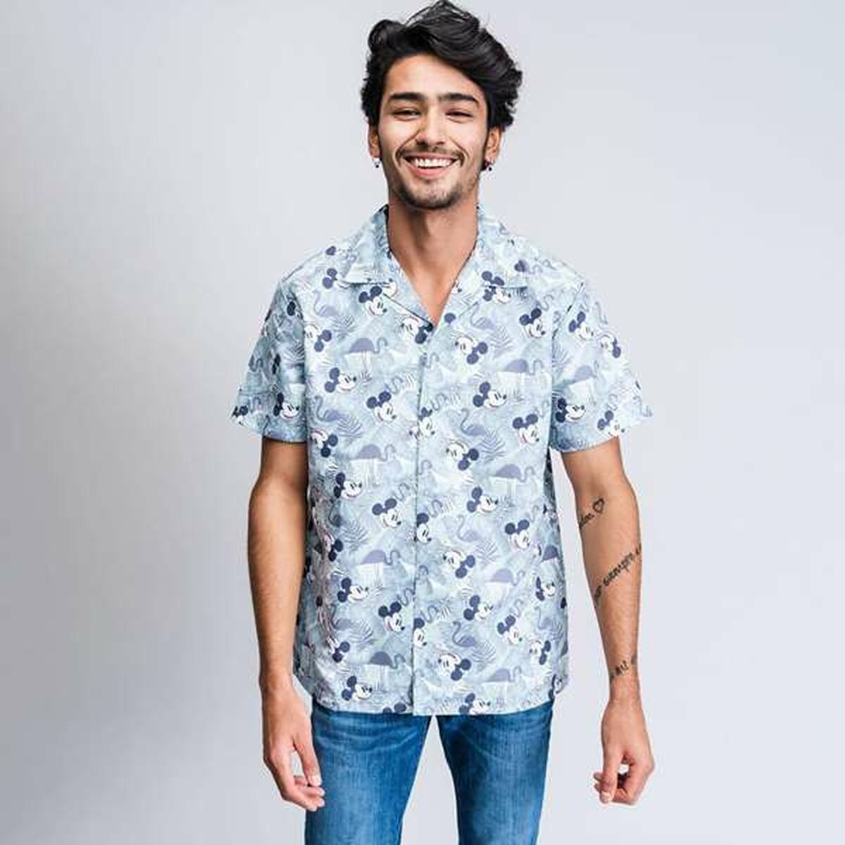 Camiseta de Manga Corta Hombre Mickey Mouse Verde Claro