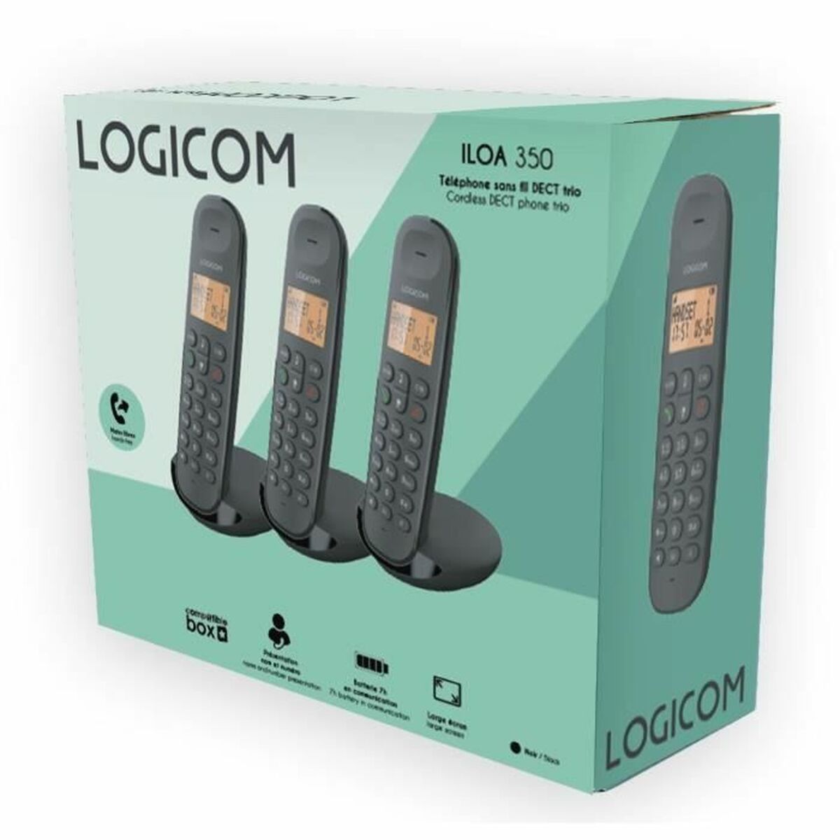 Teléfono Inalámbrico Logicom ILOA 350 TRIO Negro