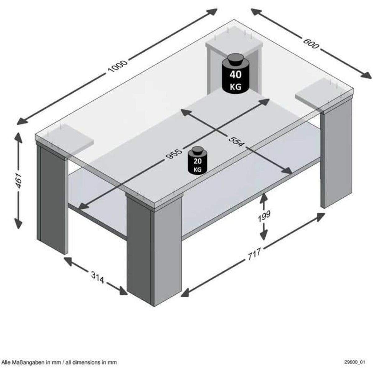 Mesa de Centro Marrón Gris 100 x 46 x 60 cm