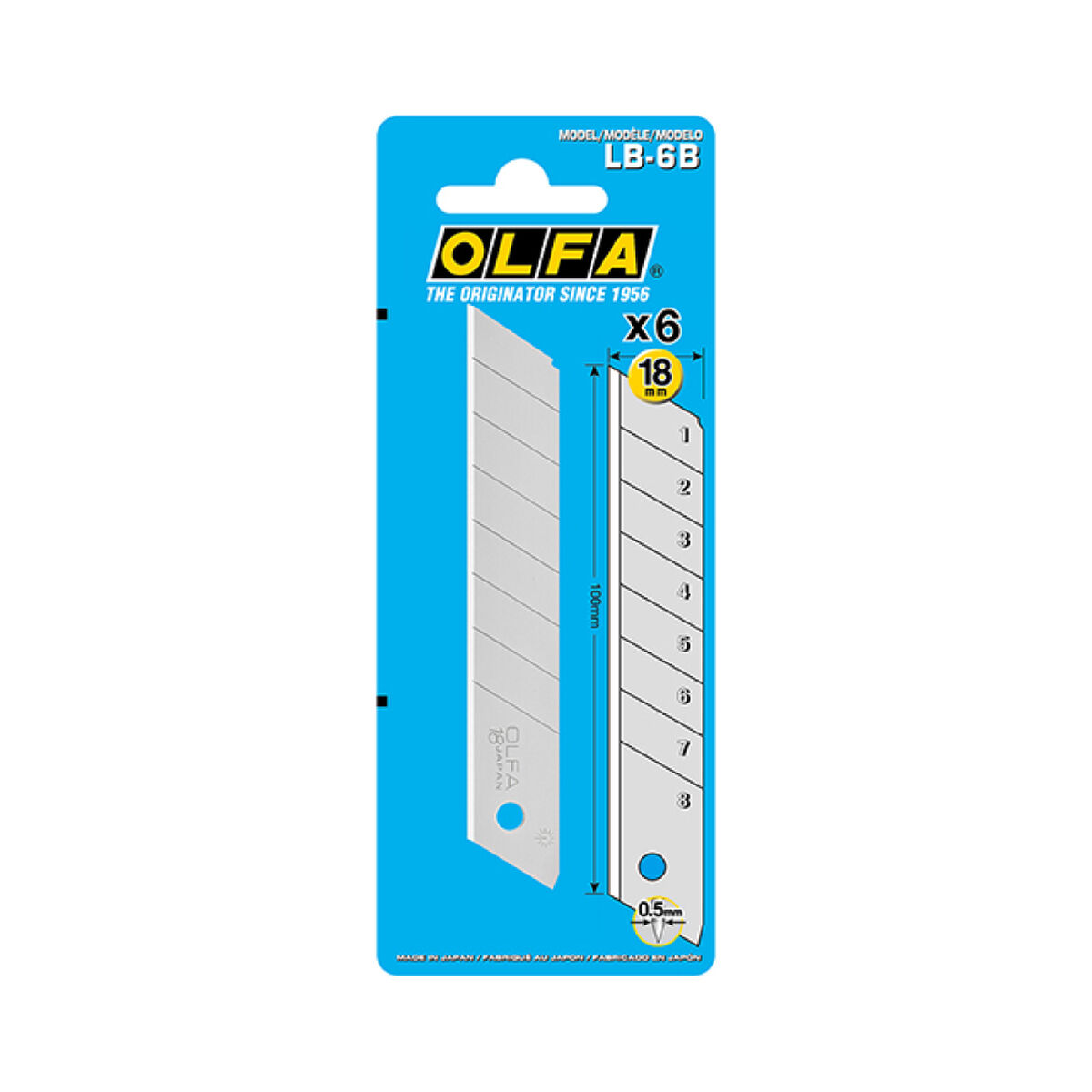 Hoja de Cuchilla Olfa lb-6b 18 mm troceable 6 Unidades