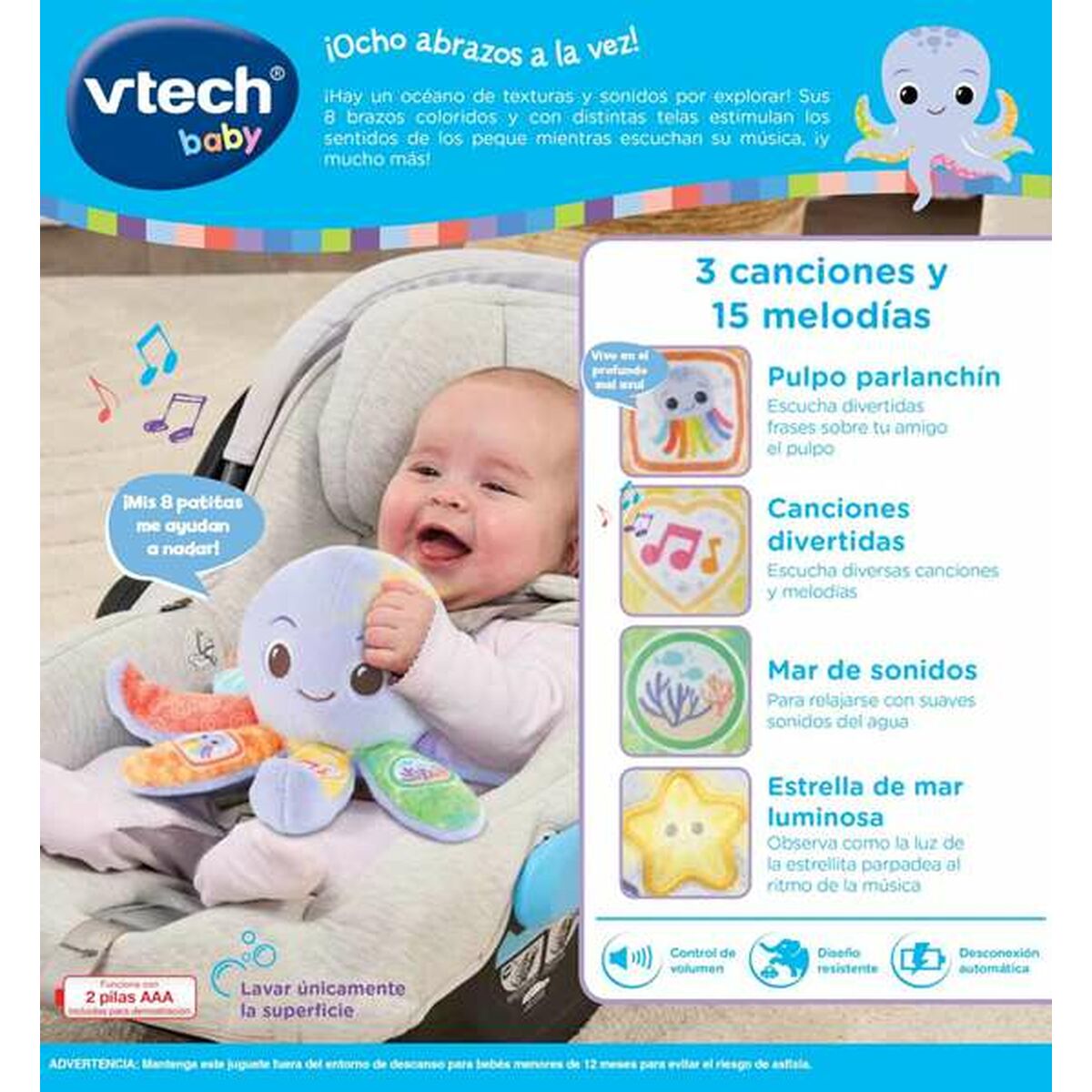 Peluche Vtech Textil Pulpo 20,5 x 17,6 x 11 cm