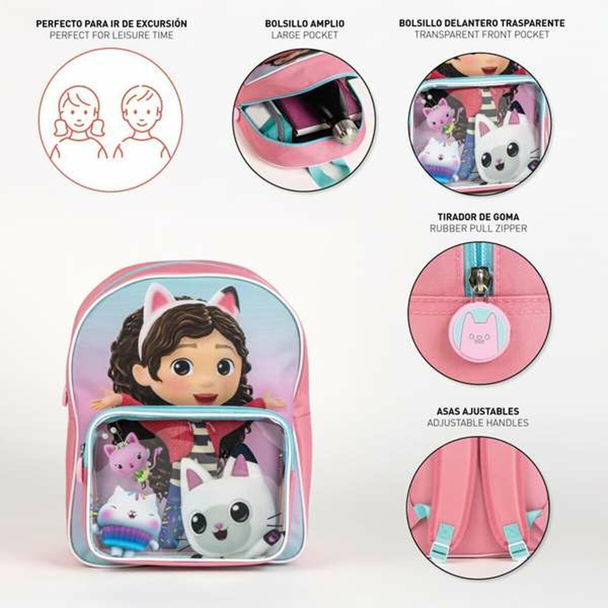 Mochila Escolar Gabby's Dollhouse Rosa