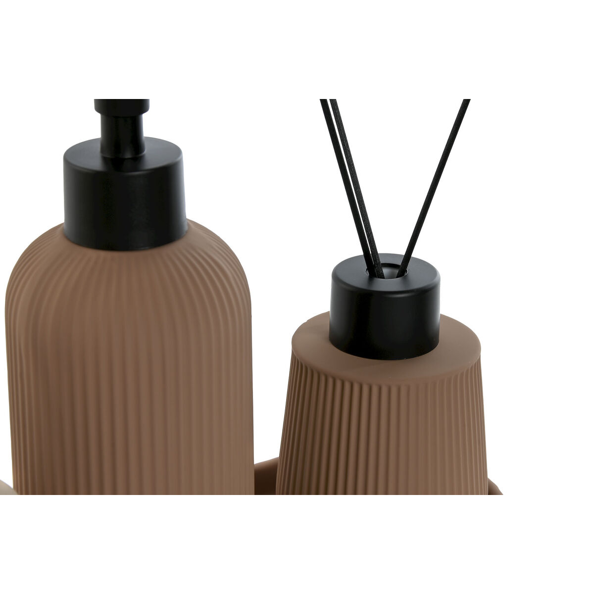 Set de Baño Home ESPRIT Crema Terracota ABS Dolomita 17 x 9 x 2 cm 3 Piezas (2 Unidades)