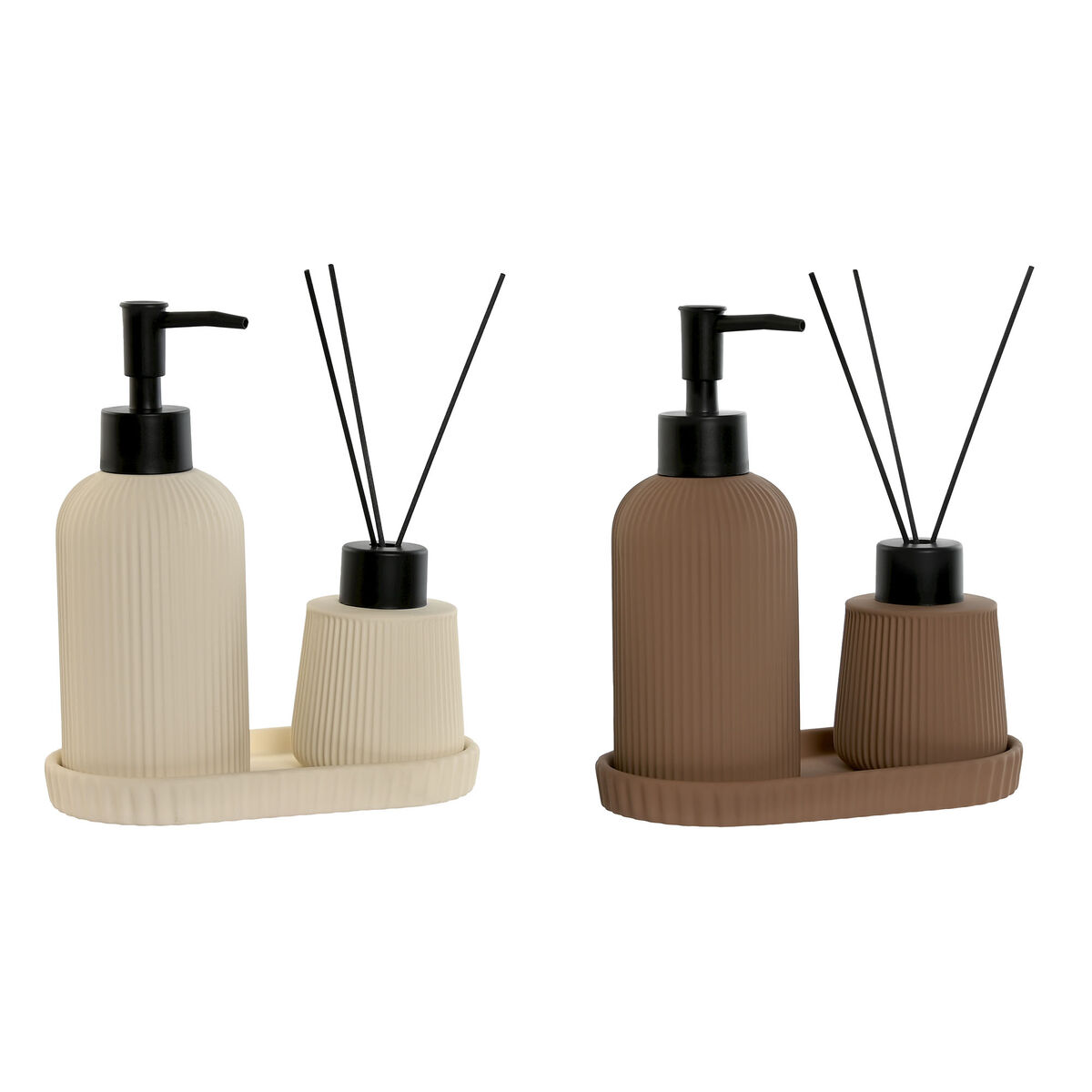 Set de Baño Home ESPRIT Crema Terracota ABS Dolomita 17 x 9 x 2 cm 3 Piezas (2 Unidades)