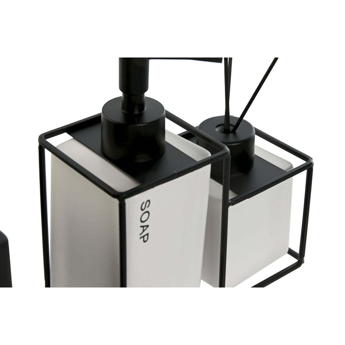 Set de Baño Home ESPRIT Blanco Negro Metal Dolomita 14,5 x 8 x 17 cm 2 Piezas (2 Unidades)