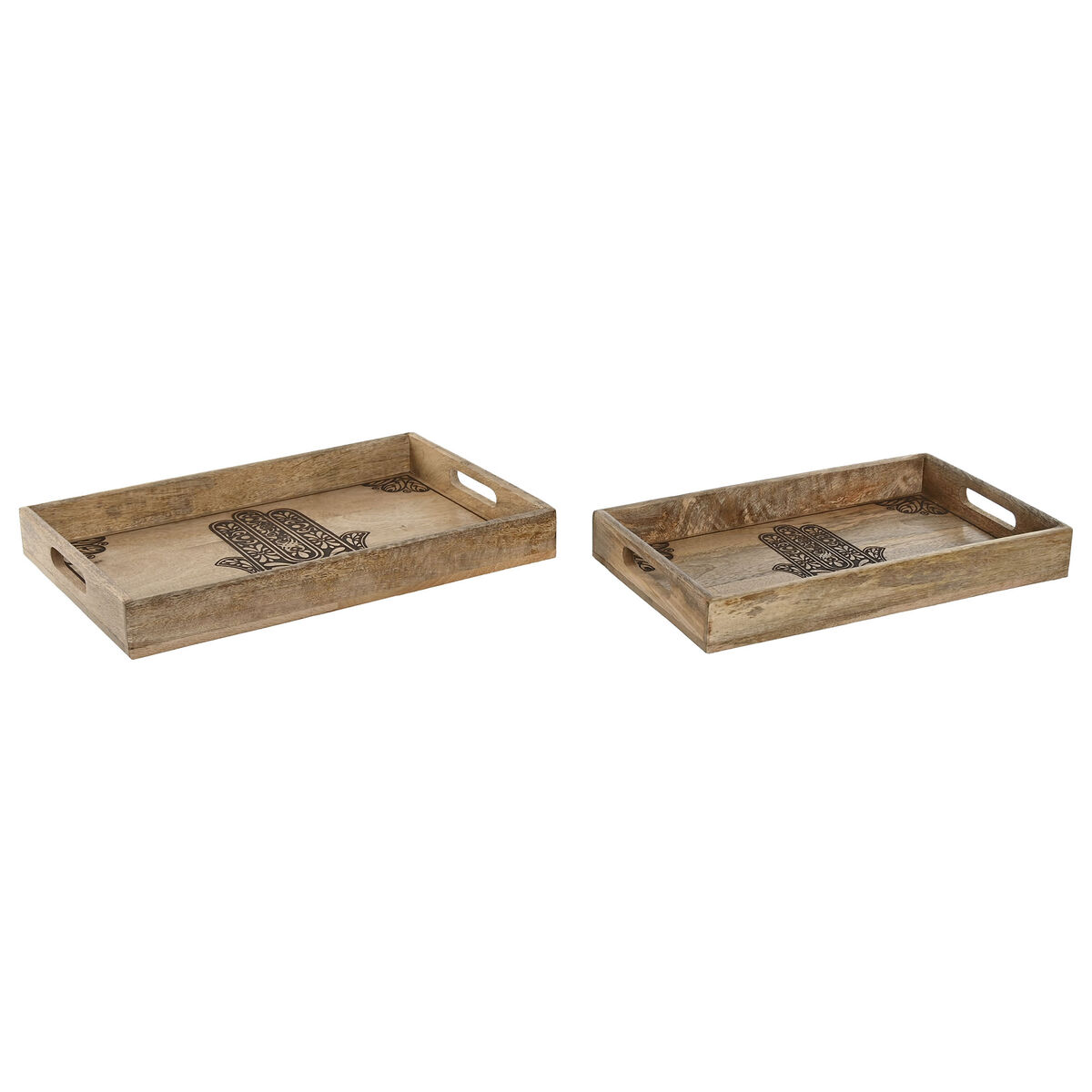 Juego de Bandejas Home ESPRIT Natural Madera de mango 43,5 x 27 x 5,5 cm (2 Unidades)