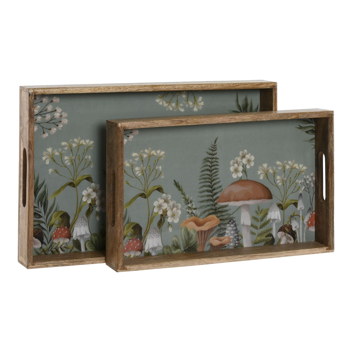 Juego de Bandejas Home ESPRIT Azul Natural Madera de mango 43,5 x 27 x 5,5 cm (2 Unidades)