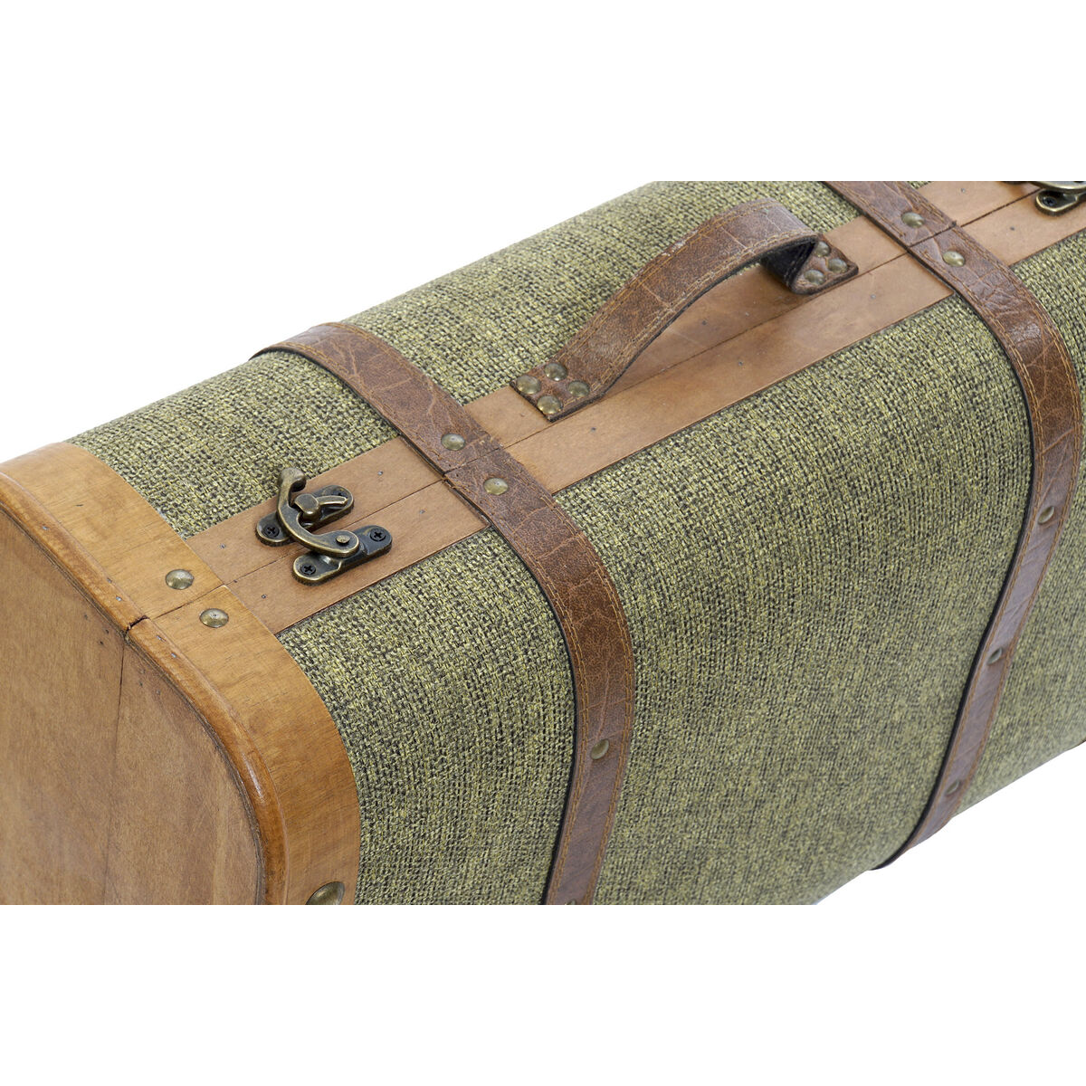Juego de Baúles Home ESPRIT Verde Madera Lienzo Tropical 60 x 24 x 38 cm