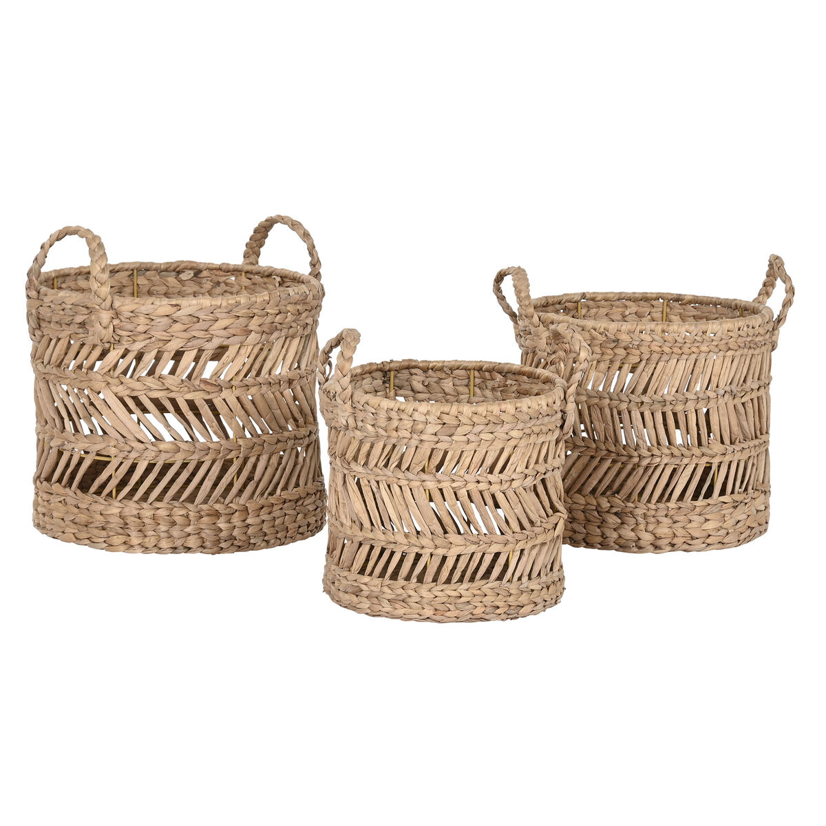 Juego de Cestas Home ESPRIT Natural Metal Fibra natural (3 Piezas)