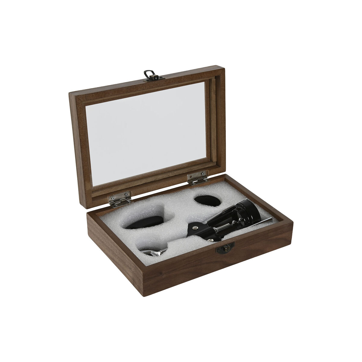 Set de Accesorios para Vino Home ESPRIT Negro Natural Acero Inoxidable Madera MDF 21 x 14,5 x 5,4 cm