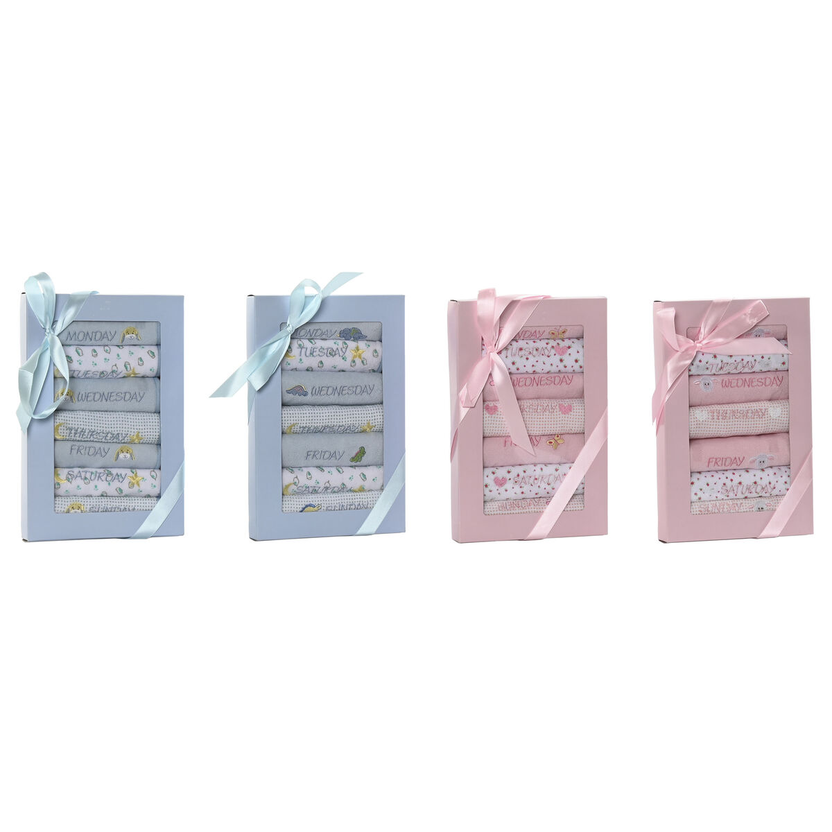 Set de Baberos Home ESPRIT Azul Rosa Algodón 19 x 29 x 3 cm (4 Unidades)