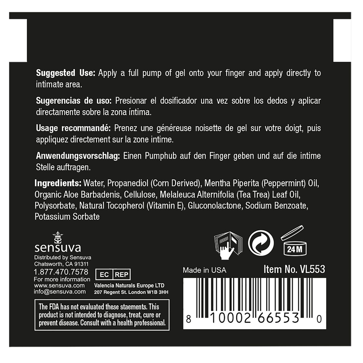 Gel Relajante Anal Sensuva Menta 6 ml