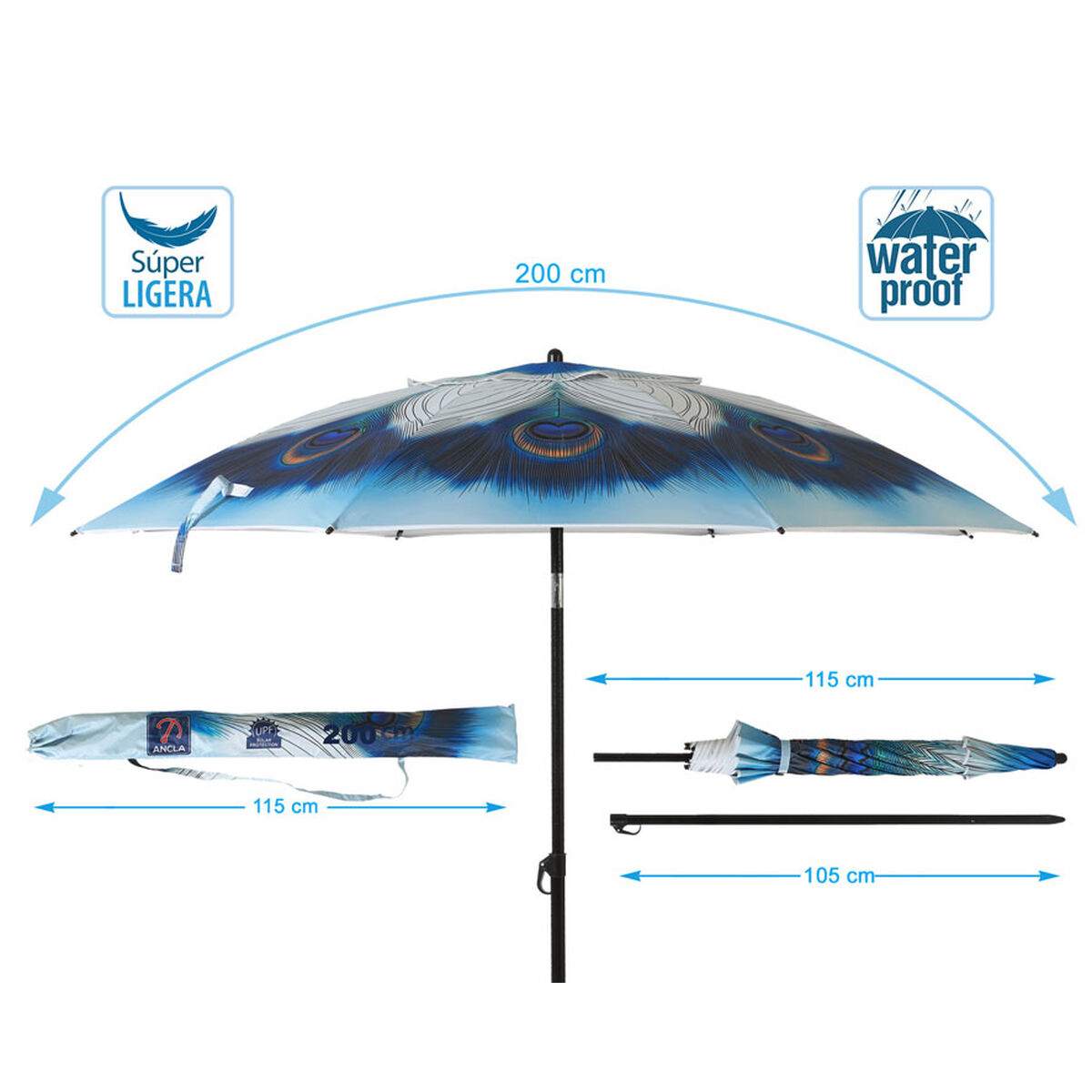 Sombrilla de playa 200 cm