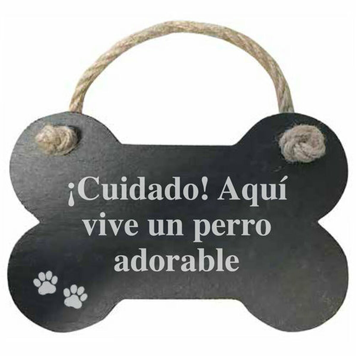 Decoración Colgante Magnet & Steel Cuidado aquí vive un perro adorable Hueso Pizarra Cuerda
