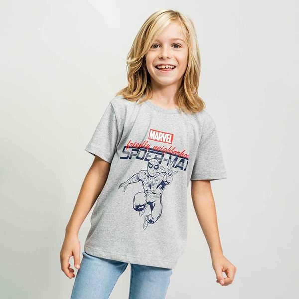 Camiseta de Manga Corta Infantil Spider-Man Gris 12 Años