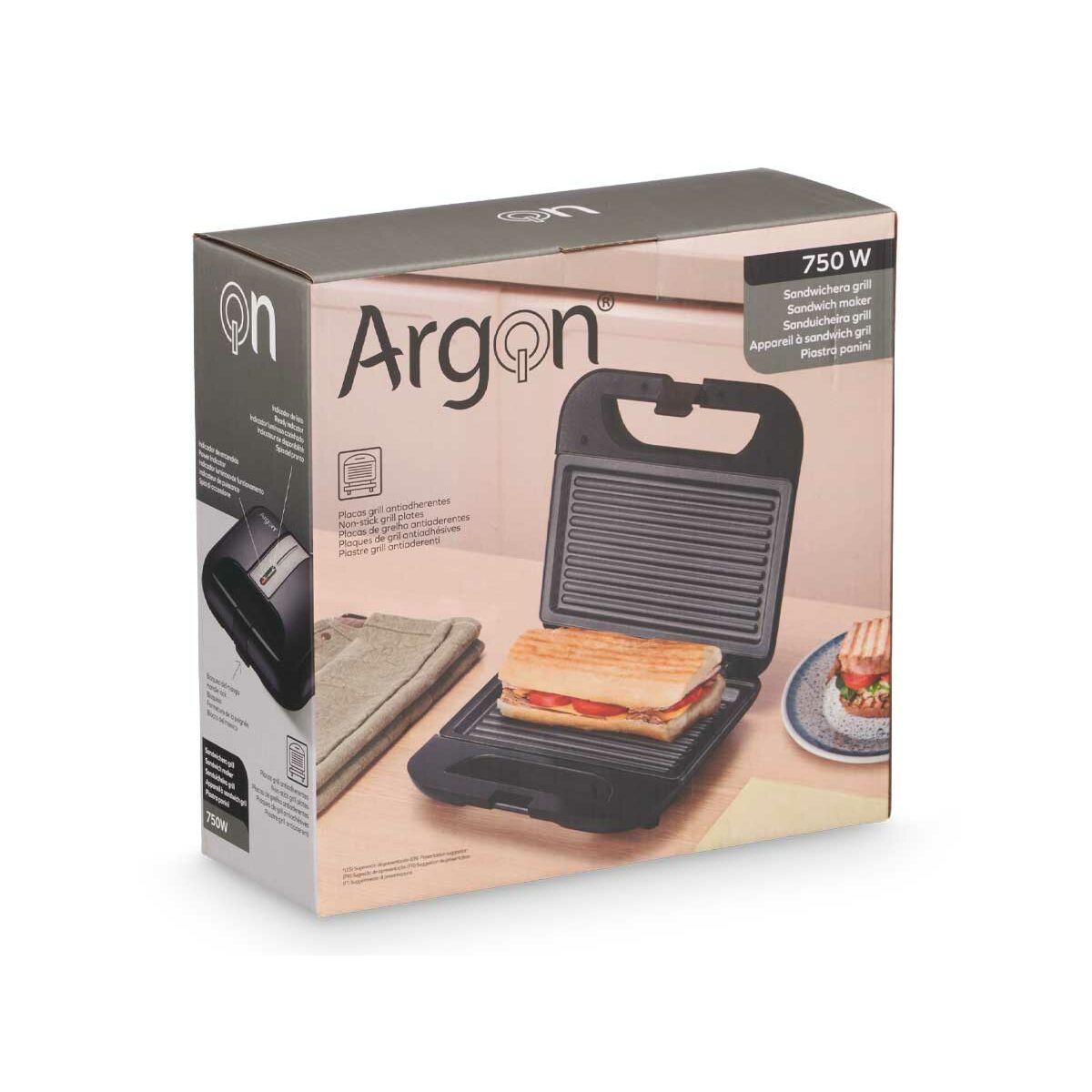 Sandwichera Argon Negro Acero 750 W