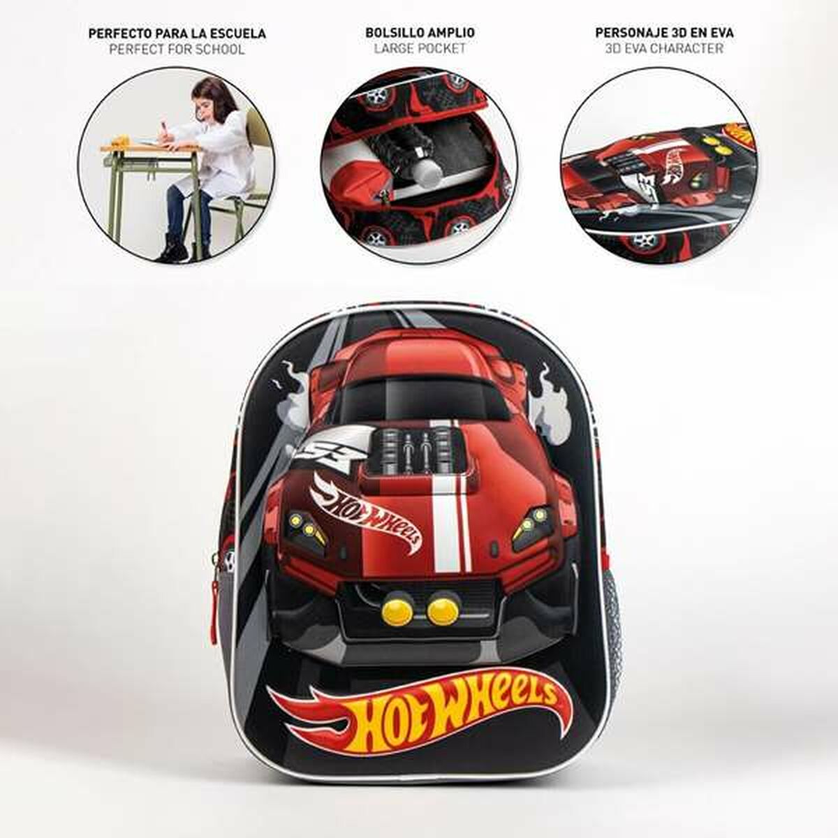 Mochila Escolar Hot Wheels Gris 25,0 x 31,0 x 10,0 cm