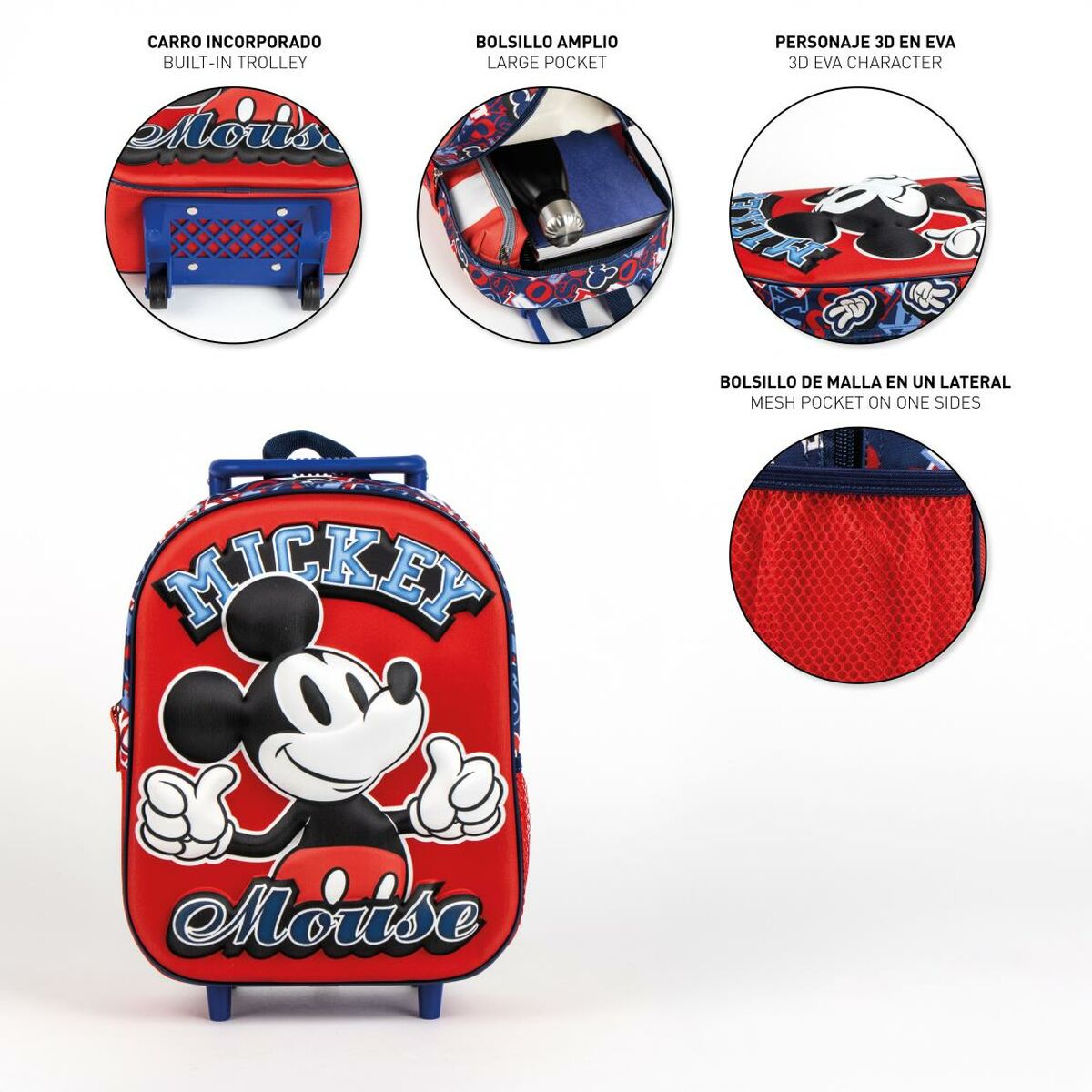 Mochila Escolar con Ruedas Mickey Mouse Rojo 25,0 x 31,0 x 10,0 cm 3D