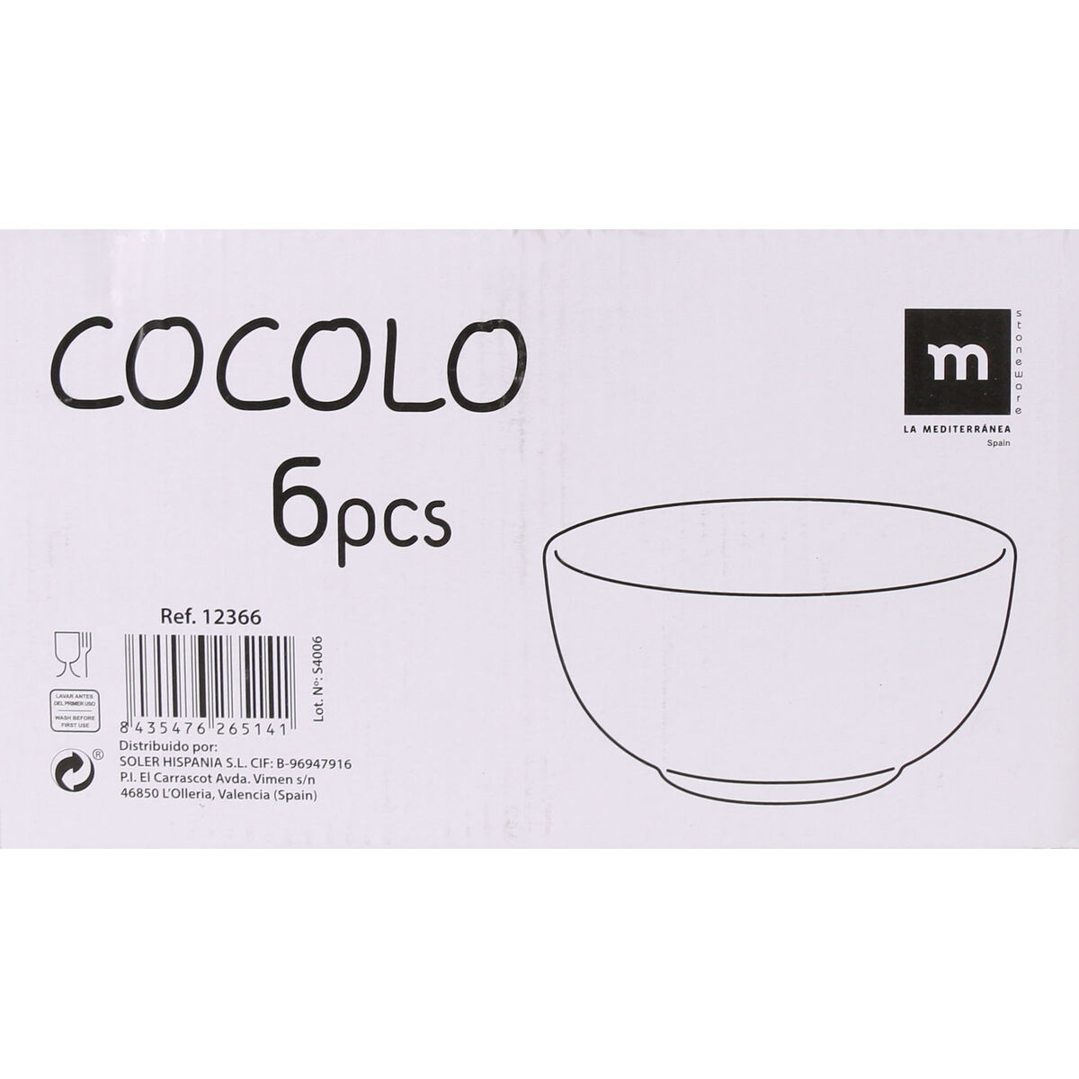Bol La Mediterránea Cocolo 500 ml 0,5 L (24 Unidades)