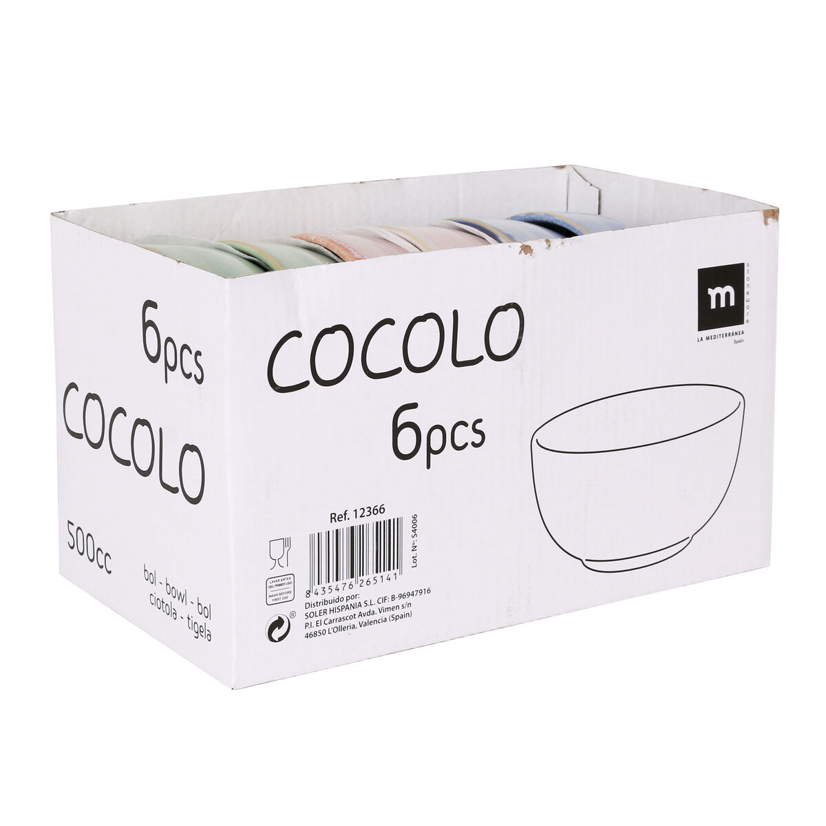 Bol La Mediterránea Cocolo 500 ml 0,5 L (24 Unidades)