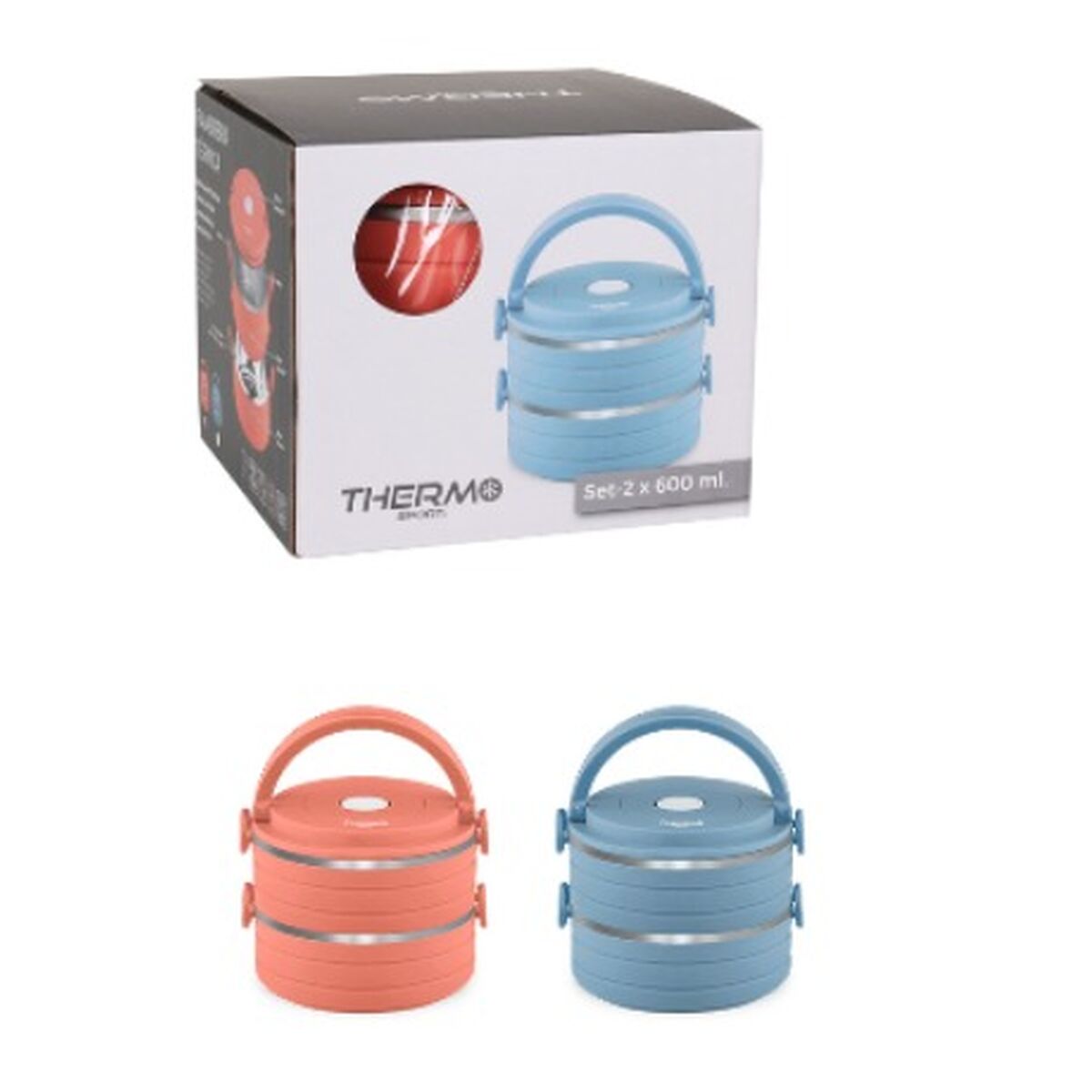 Set de Fiambreras ThermoSport Azul Rojo Acero Plástico 600 ml 2 Piezas (6 Unidades)