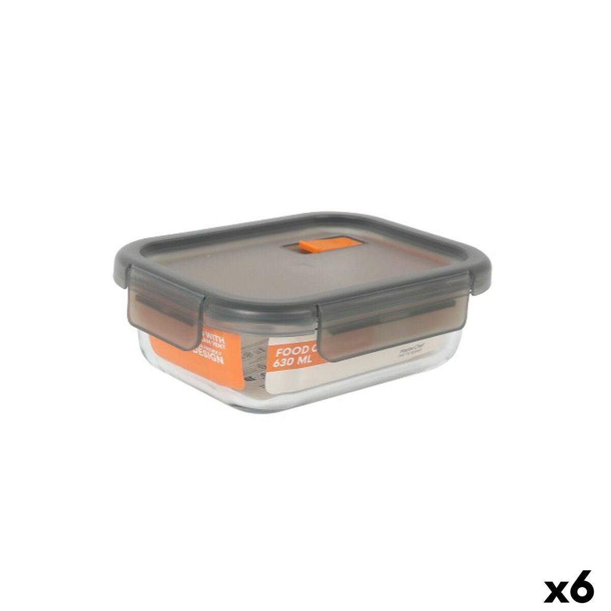 Fiambrera Hermética MasterChef Gris Transparente Rectangular 630 ml (6 Unidades)