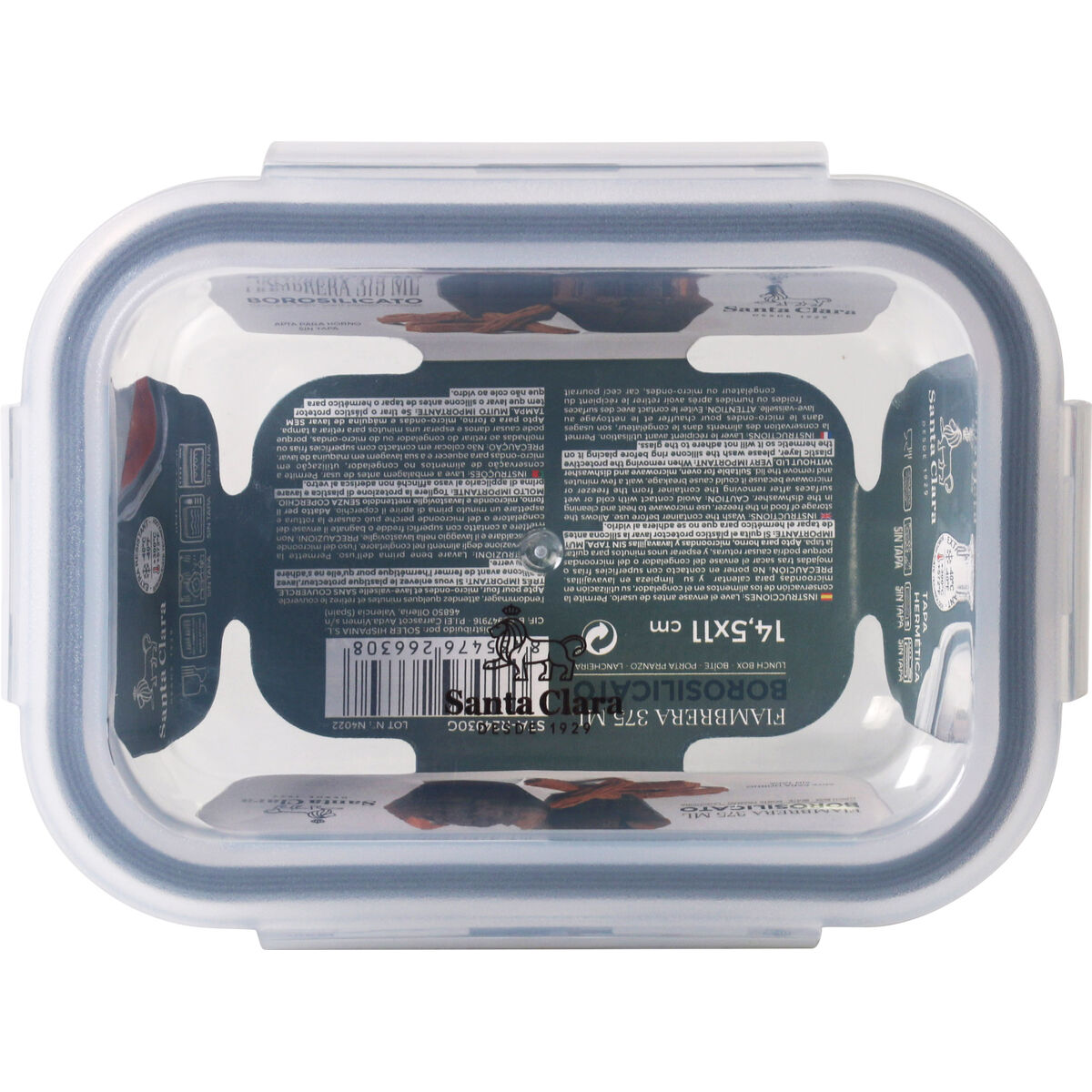 Fiambrera Hermética Santa Clara Transparente Rectangular 375 ml (12 Unidades)