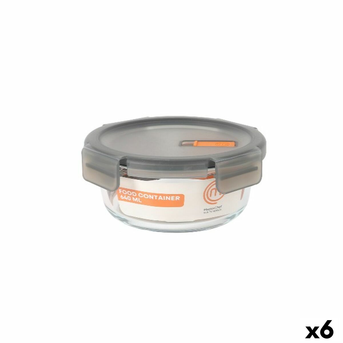 Fiambrera Hermética MasterChef Gris Transparente Redonda 640 ml (6 Unidades)