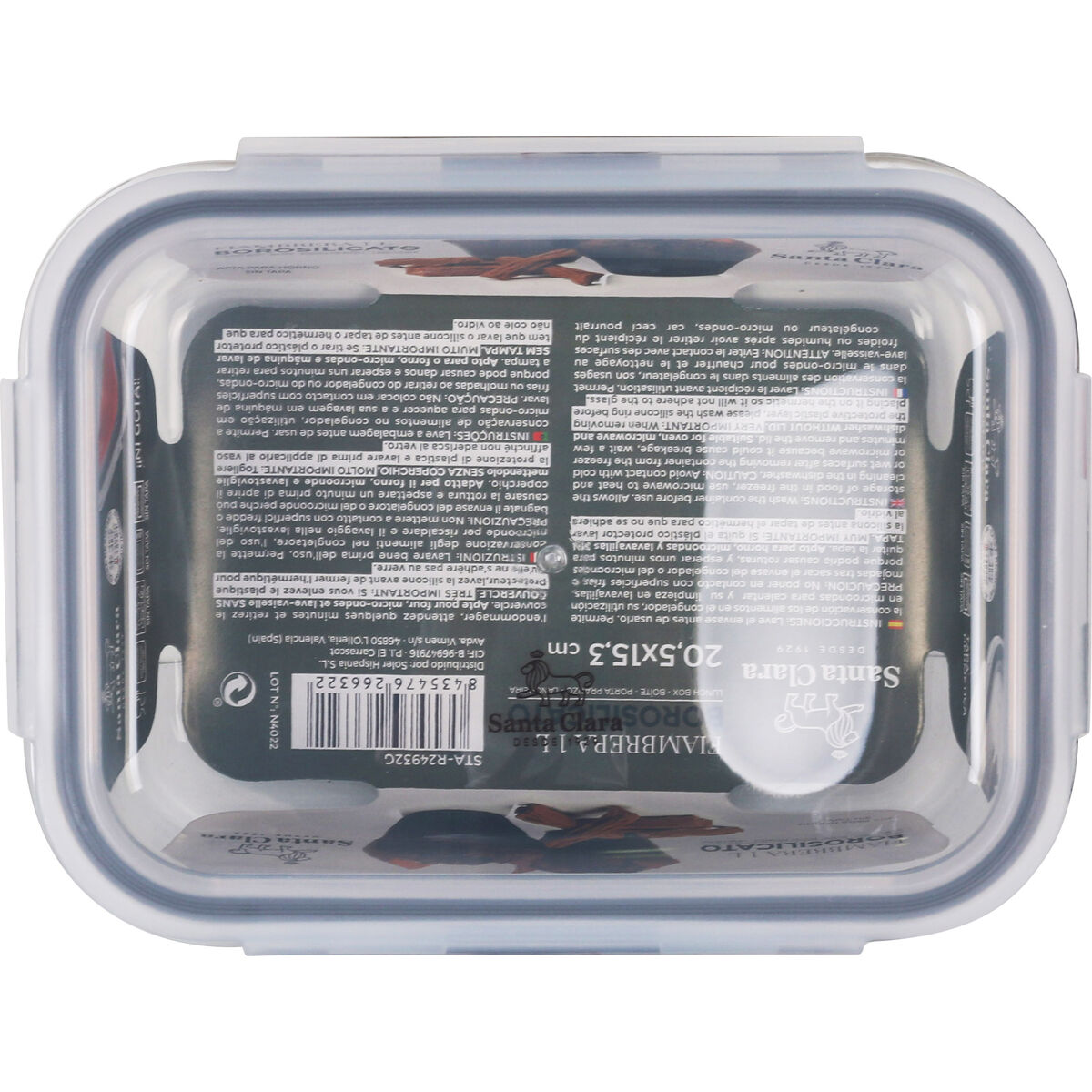 Fiambrera Hermética Santa Clara Transparente Rectangular 1L (6 Unidades)