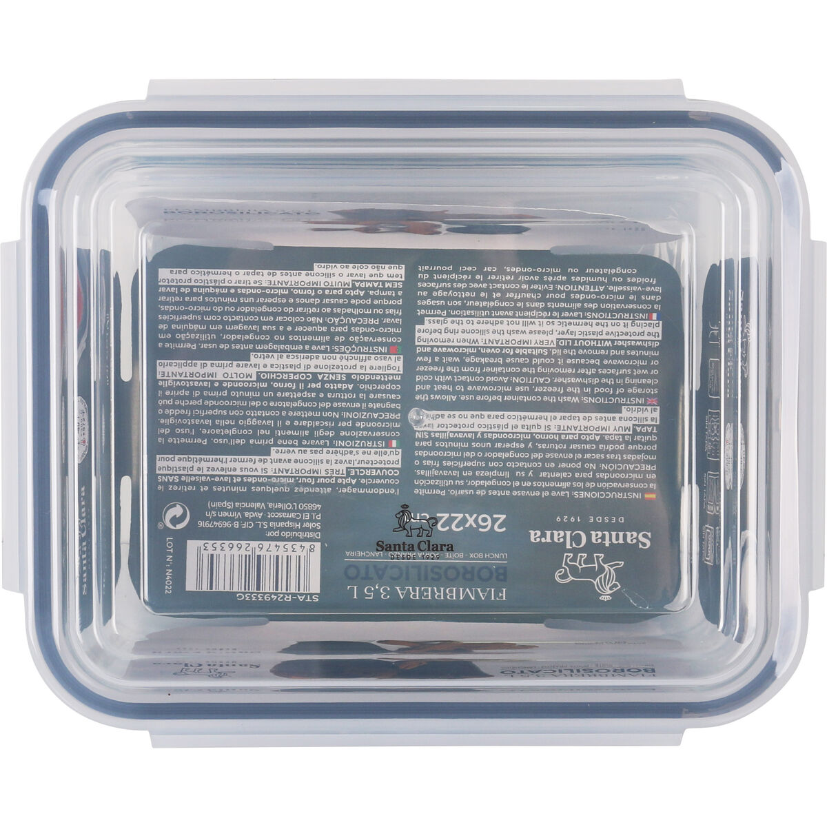 Fiambrera Hermética Santa Clara Transparente Rectangular 3,5 L (3 Unidades)