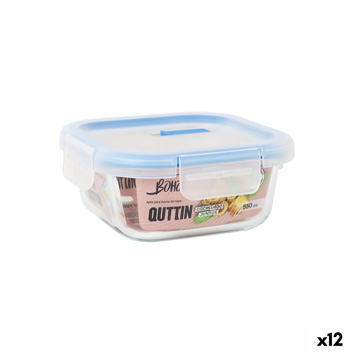 Fiambrera Hermética Quttin Boho Transparente 550 ml (12 Unidades)