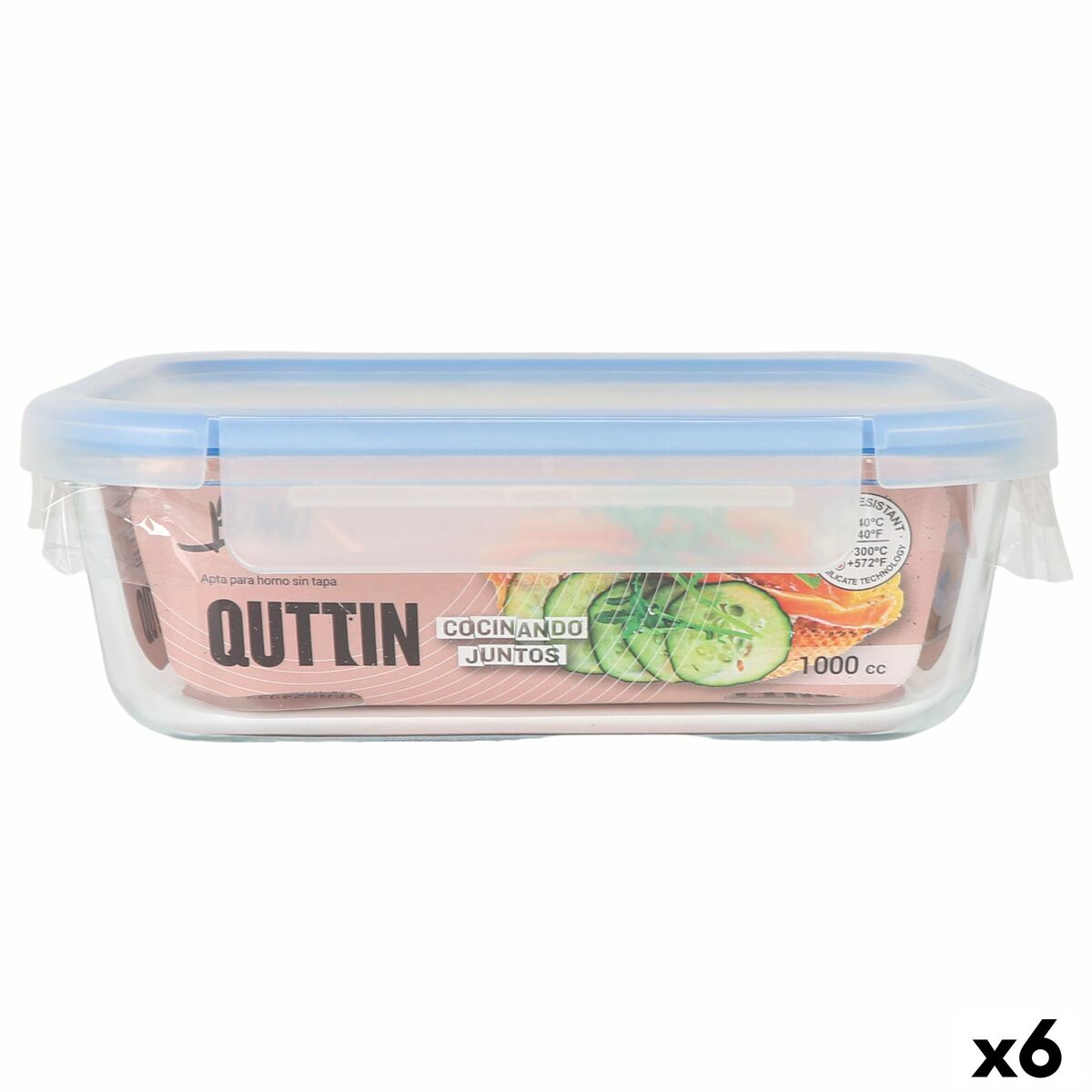 Fiambrera Hermética Quttin Boho Transparente Rectangular 1 L (6 Unidades)