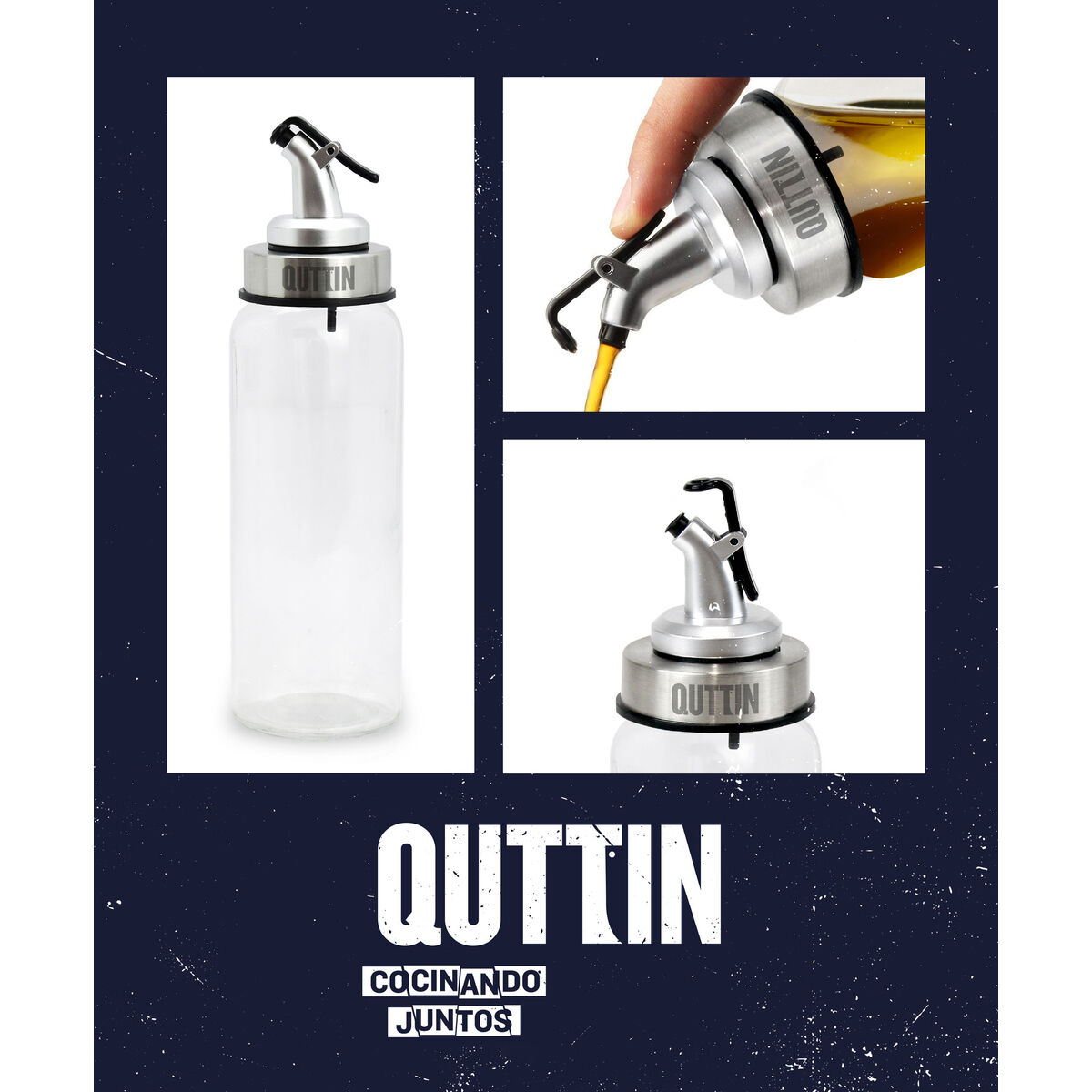 Aceitera Quttin Transparente Plateado Vidrio 5,5 x 5,5 x 20,5 cm (12 Unidades)