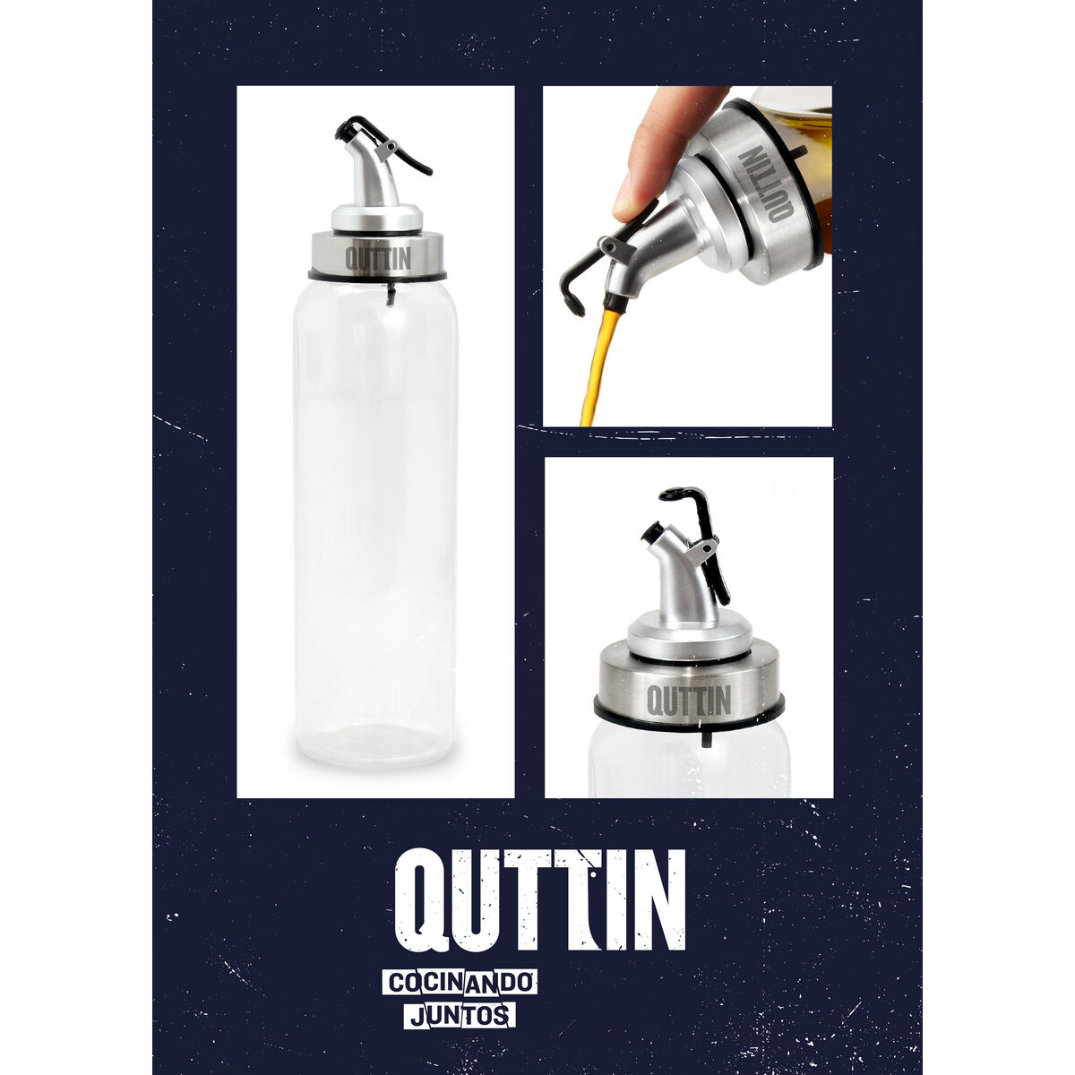 Aceitera Quttin Transparente Plateado Vidrio 0,5 L 6 x 6 x 26 cm (12 Unidades)