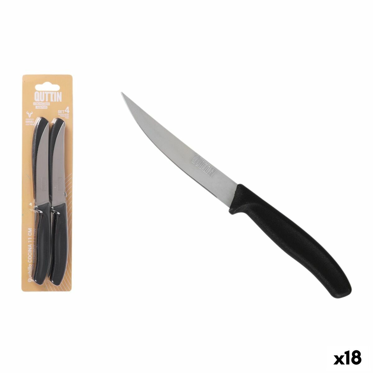 Set de Cuchillos para Carne Quttin 11 cm Negro Plateado Acero Inoxidable 4 Piezas (18 Unidades)