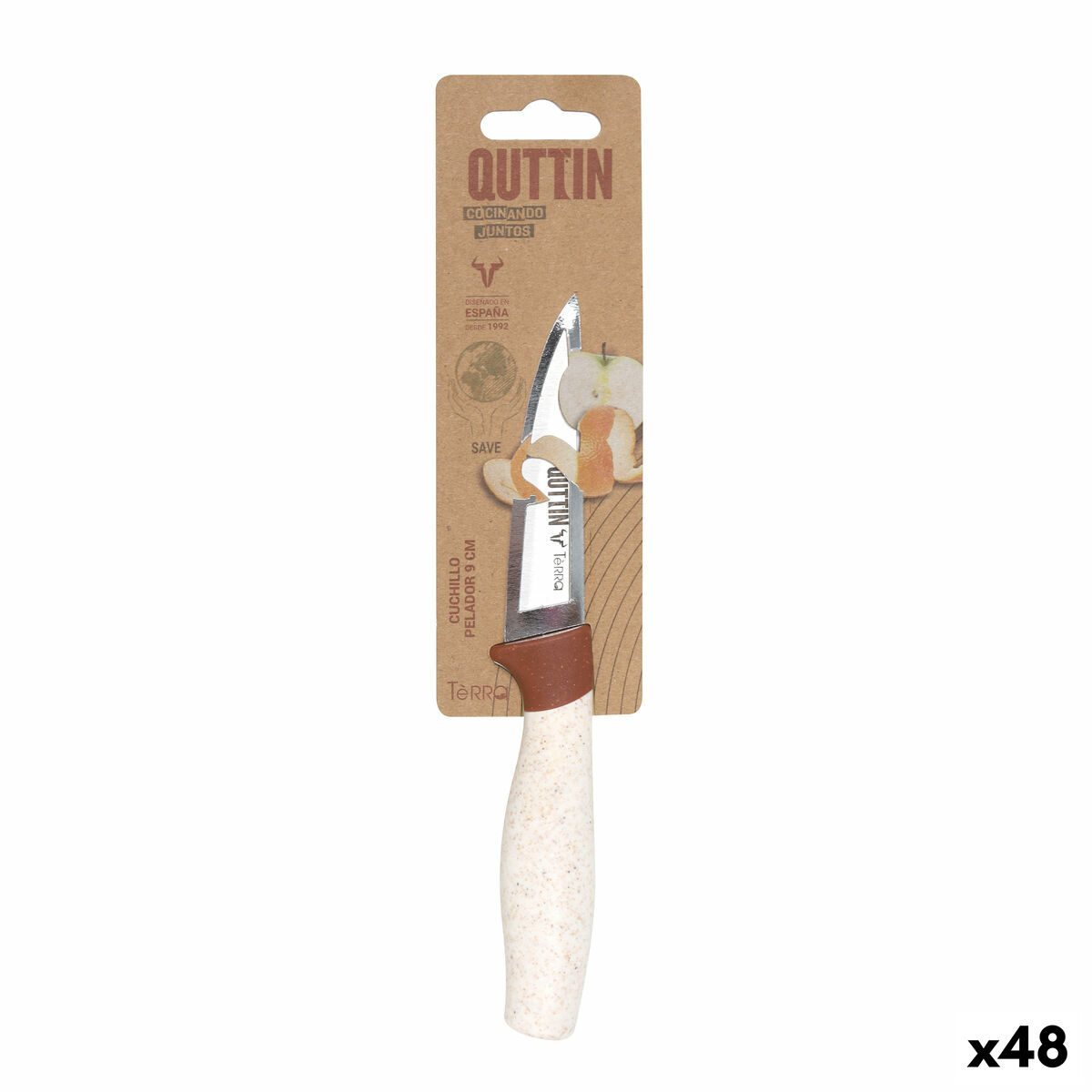 Cuchillo Pelador Quttin Terra Marrón Plateado Acero Inoxidable 9 cm (48 Unidades)